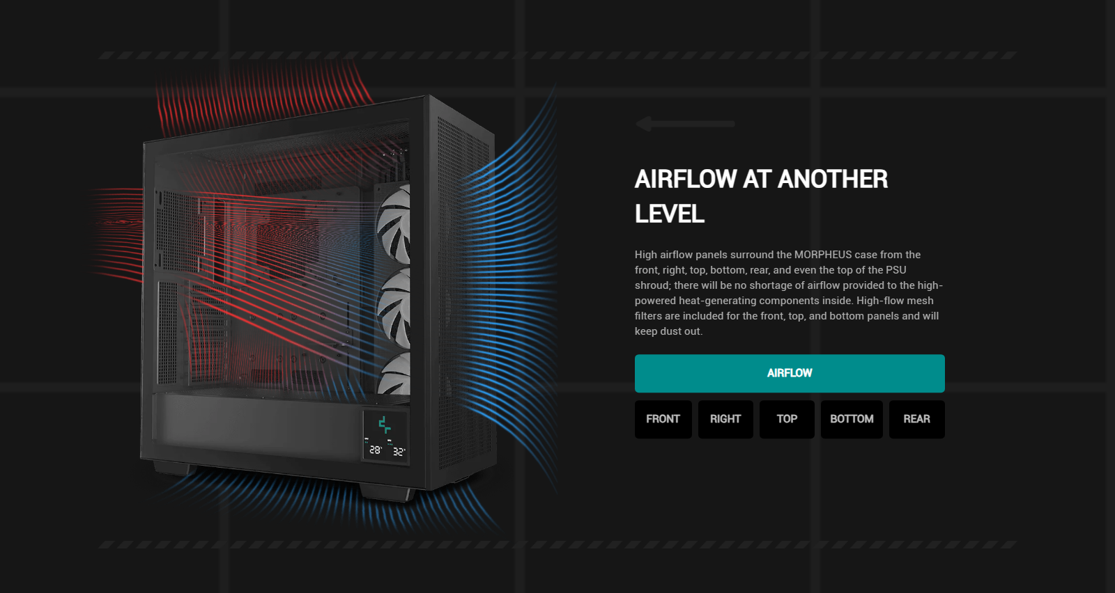 A large marketing image providing additional information about the product DeepCool Morpheus Mid Tower Case - Black - Additional alt info not provided